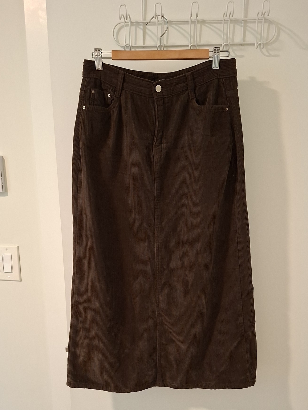Chocolate Brown Wide-rib Corduroy Maxi Skirt Grunge 90's Streetstyle (Size L)